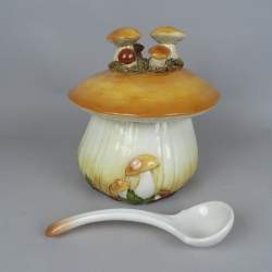 Céramique : soupière en faïence barbotine - Champignons - made in Italy a/ louche 20eS