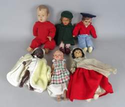 DOLL : 6 poupées dont 3 poupées chiffon diverses marques dont COLLIN , Gégé , KR , .