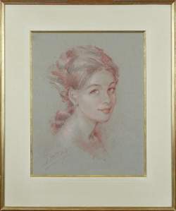 Tableau : dessin pastel - Portrait de dame - signé DIEY Yves