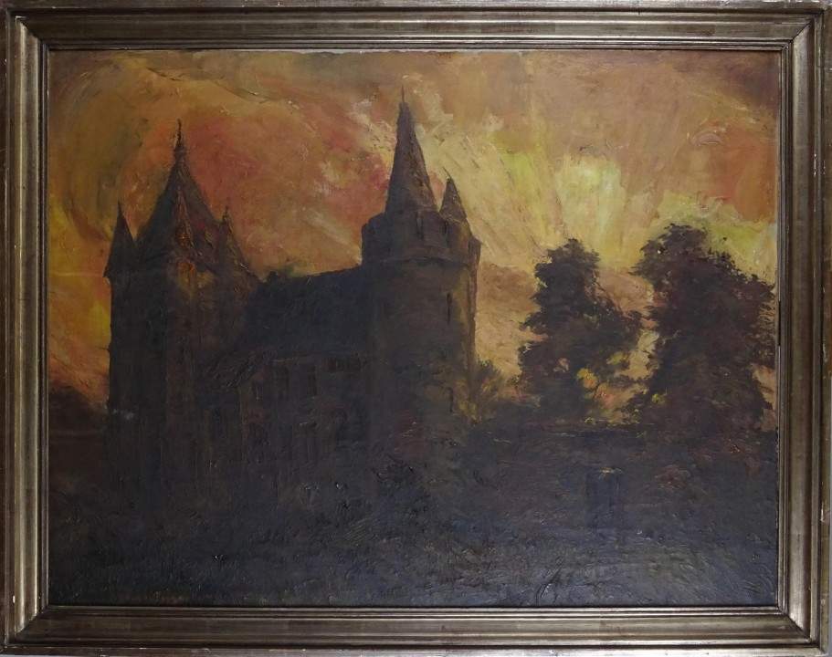 Tableau HST (acc) -Vue de château- signé VAN DE VEEGAETE Julien Tableau HST (acc) -Vue de château- signé VAN DE VEEGAETE Julien