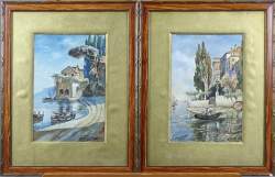 Tableau(3) Paire d'aquarelles -Bord de Méditerranée- 1914 27x18,5cm + aquarelle