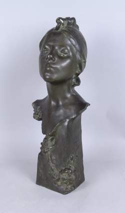 Sculpture Bronze - Buste d'Eglantine - cachet de fondeur LUPPENS Bxl signé ROMBAUX Egide